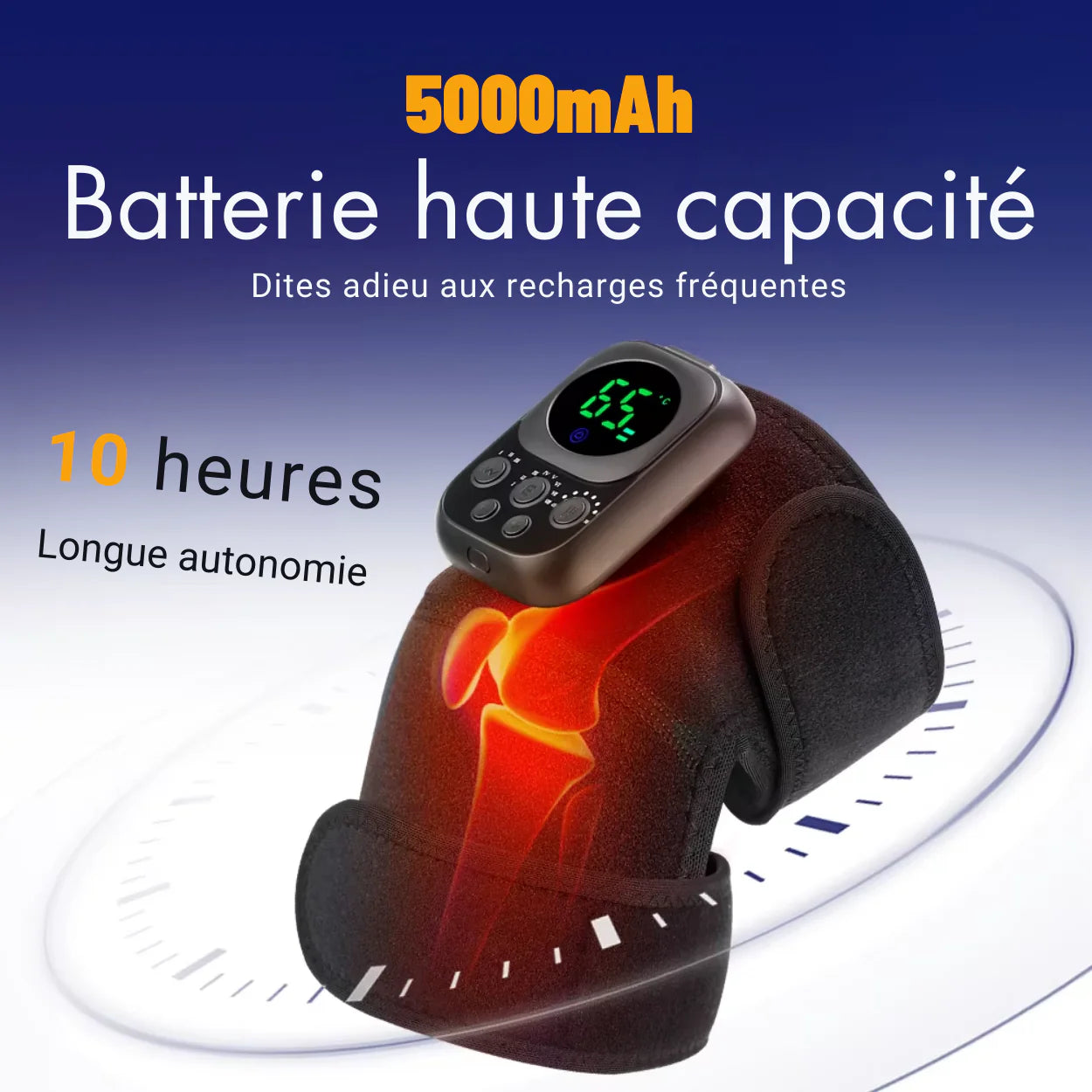 Genouillère Chauffante Massage EMS 60 °C – Batterie Longue Autonomie 5000 mAh
