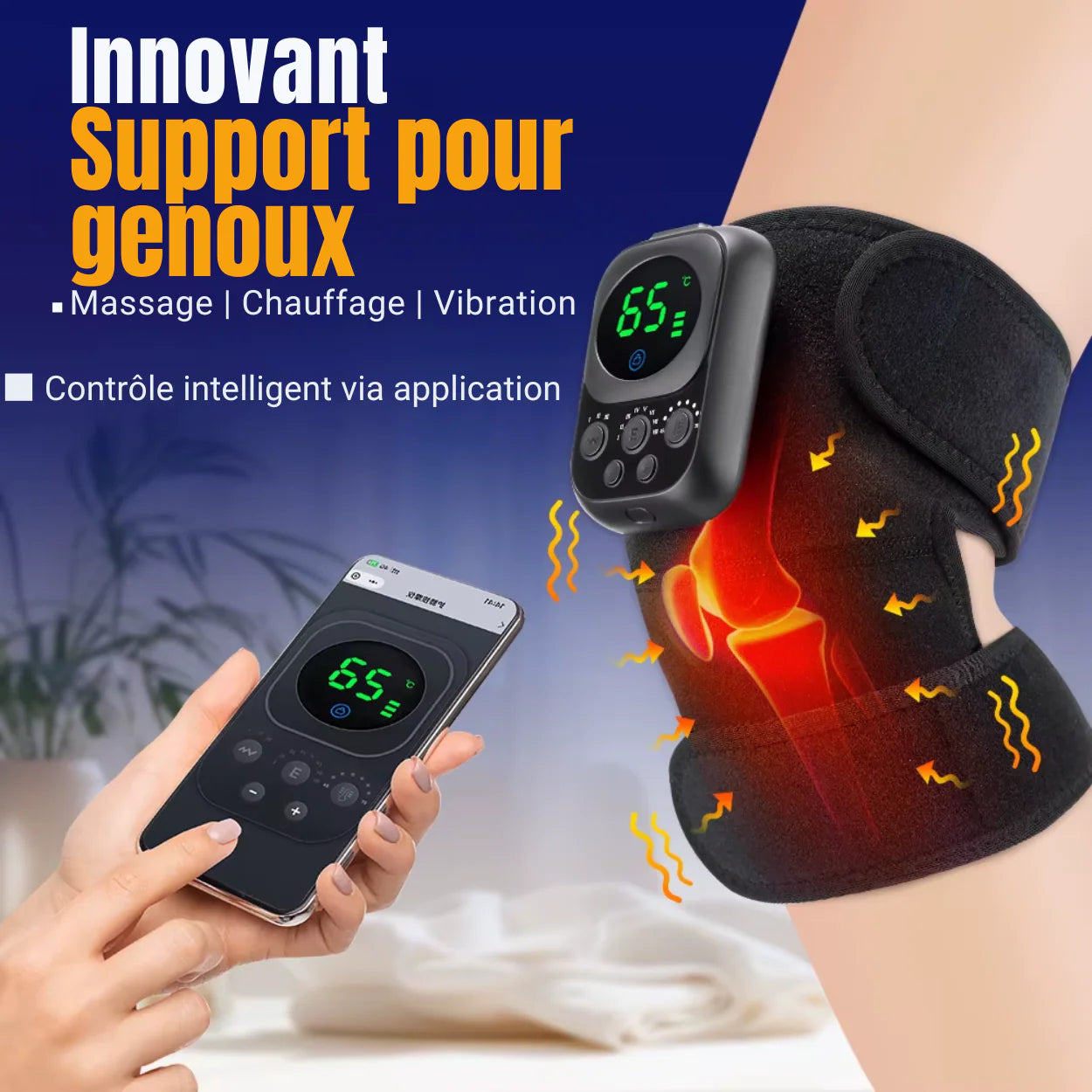 Genouillère Chauffante Massage EMS 60 °C – Batterie Longue Autonomie 5000 mAh