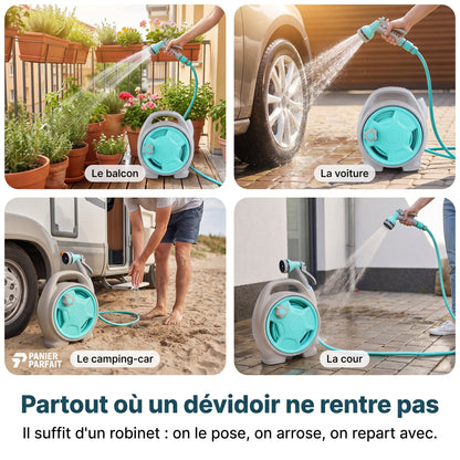 Tuyau d'arrosage rétractable avec enrouleur et pistolet multifonction