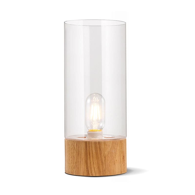 Lampe de table élégante cylindrique à base en bois