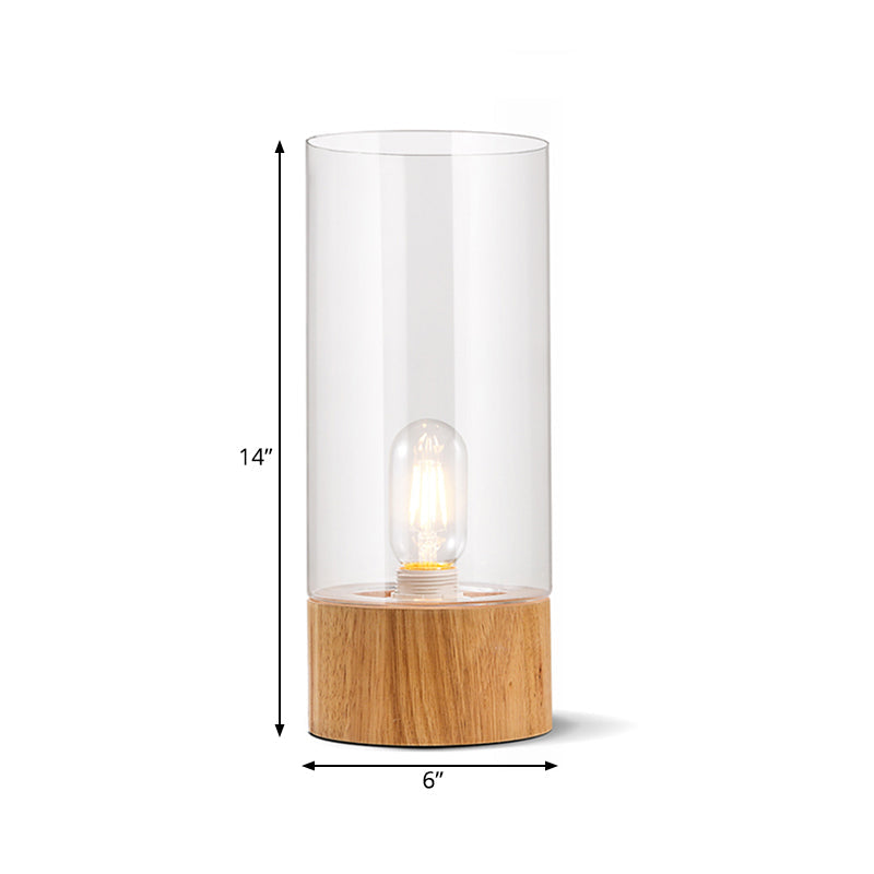 Lampe de table élégante cylindrique à base en bois