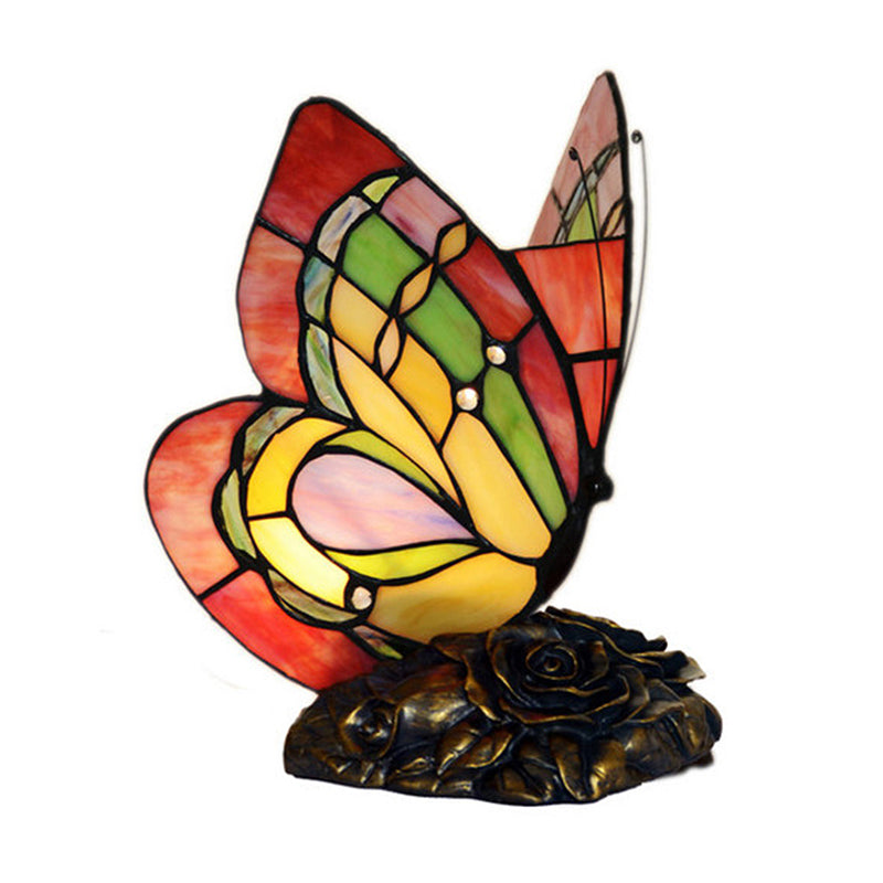 Lampe de table en résine florale victorienne rouge avec papillon
