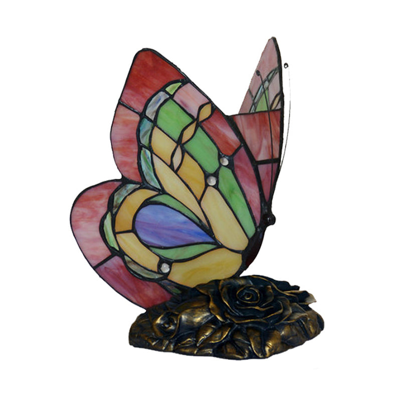Lampe de table en résine florale victorienne rouge avec papillon