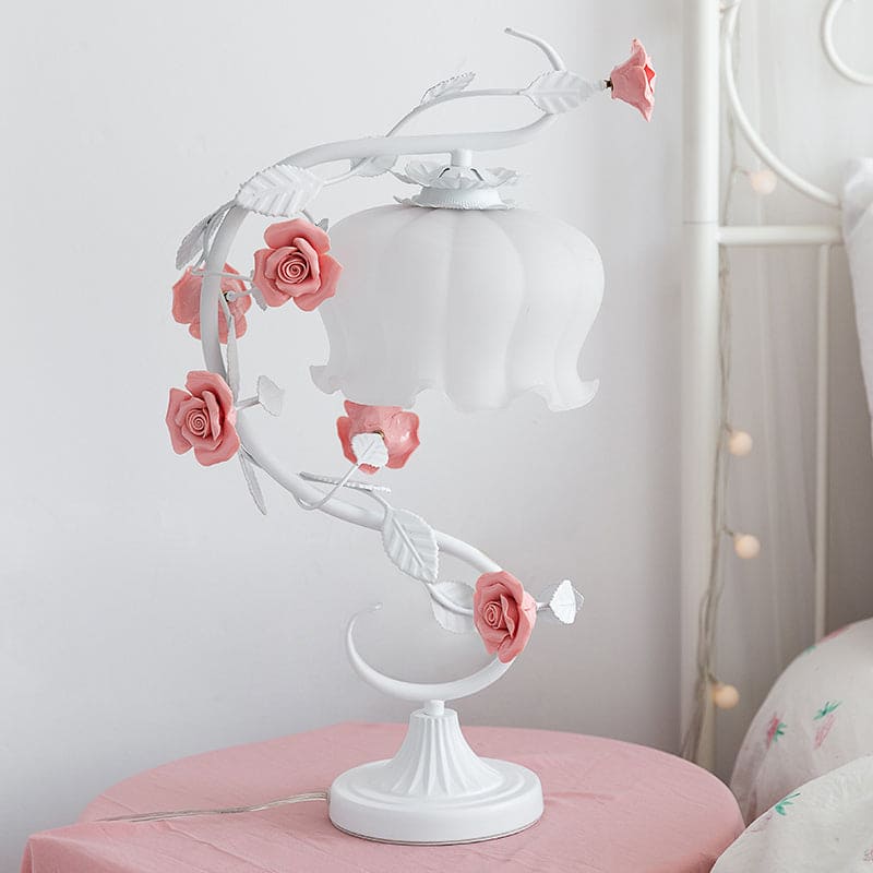 Lampe de Table Charme Campagne avec Fleur Céramique