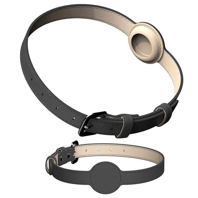 Collier élégant en cuir avec porte-Airtag intégré