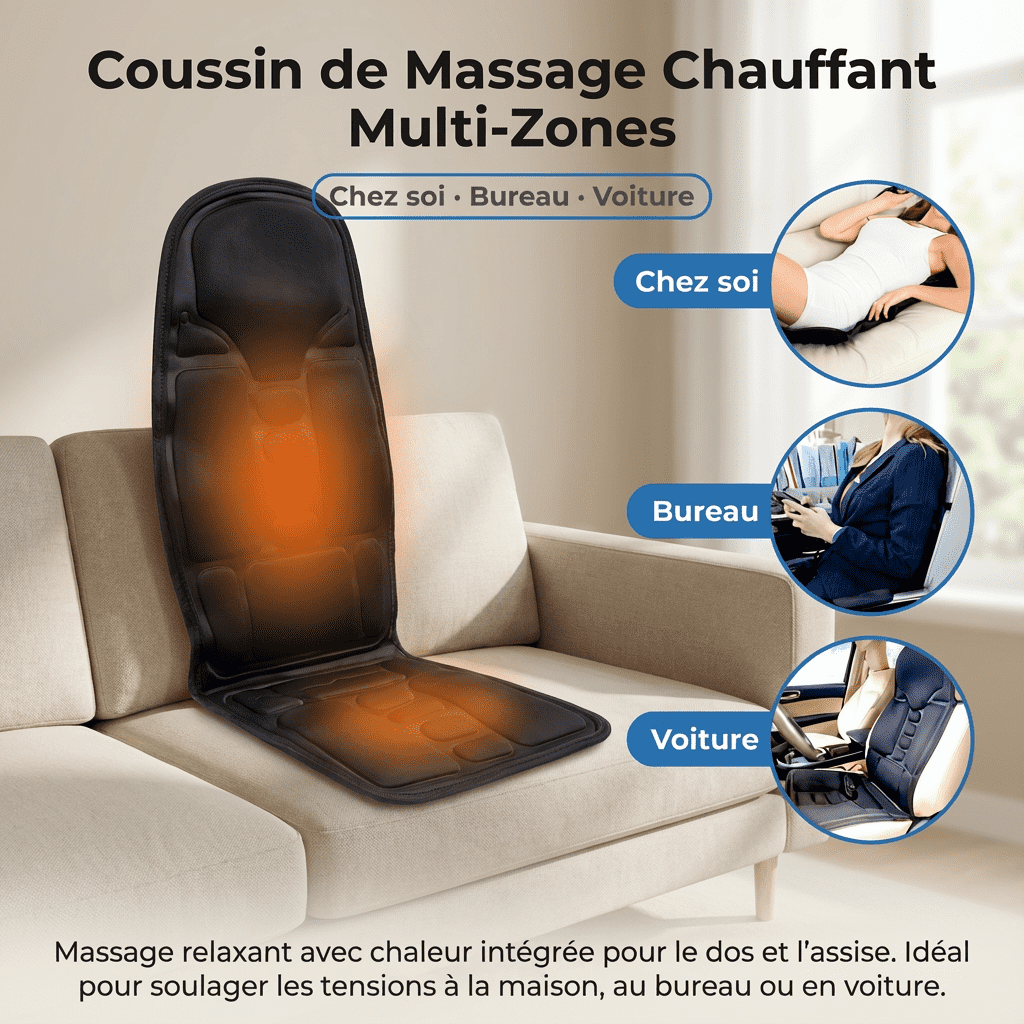 Coussin de massage shiatsu chauffant portable pour maison bureau