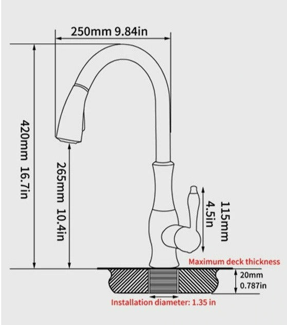 Robinet de cuisine extractible avec douchette flexible