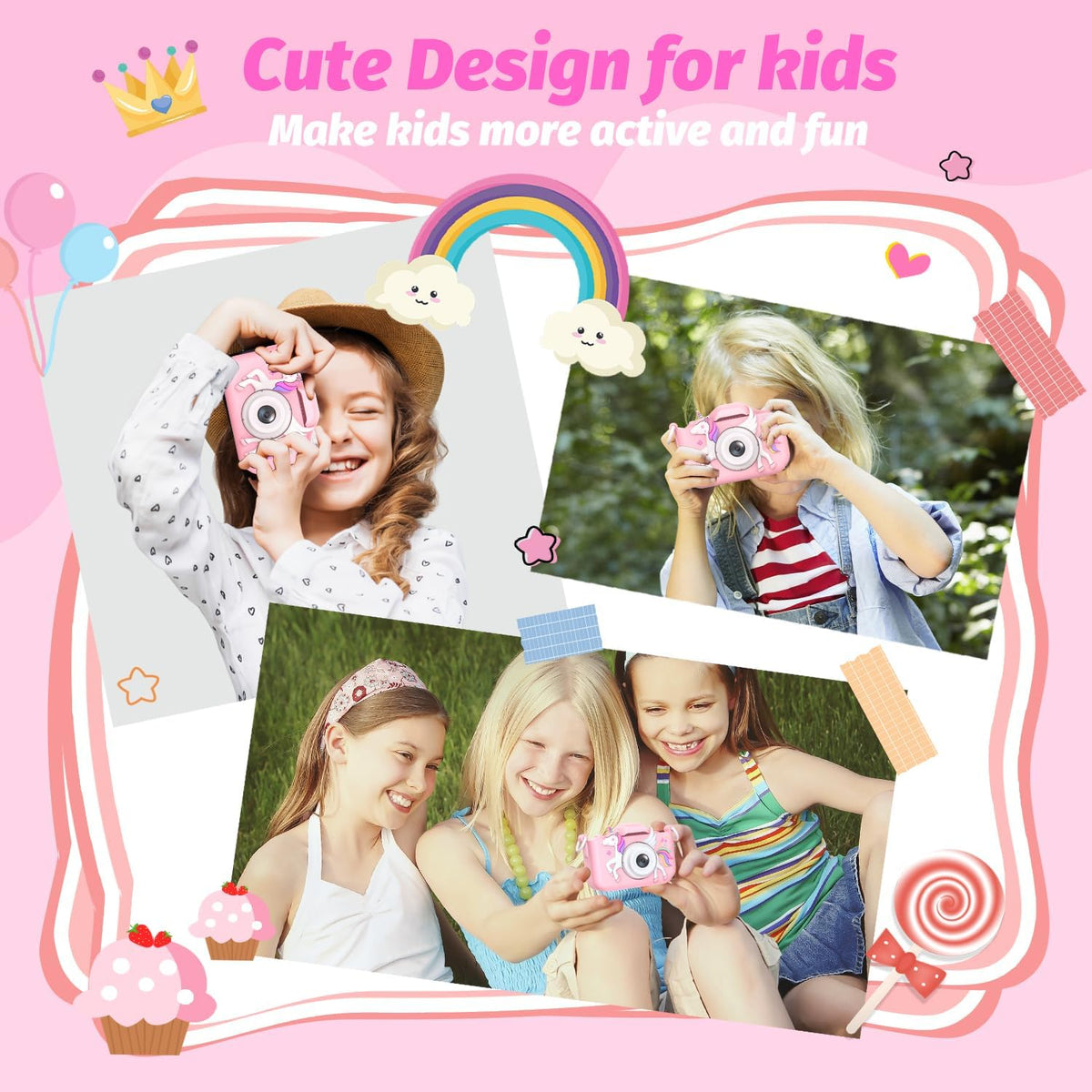 Appareil photo numérique 1080p à design licorne pour enfant