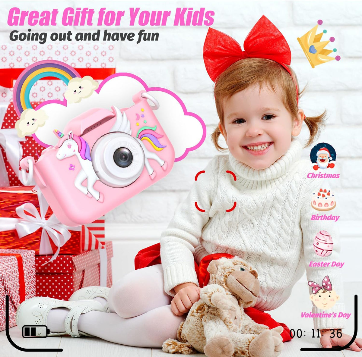 Appareil photo numérique 1080p à design licorne pour enfant