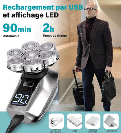 Rasoir électrique étanche à LED avec tête nez et barbe supplémentaire