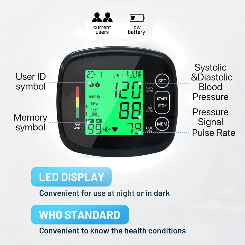 Vitapulse™ – Tensiomètre Poignet Automatique avec Écran Lcd Grand Format