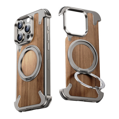 Étui Téléphone Bois Naturel avec Socle Pivotant