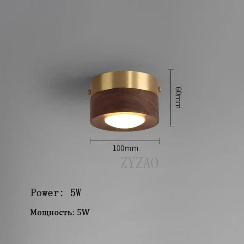 Lampe plafonnière en noyer avec projecteur LED intégré