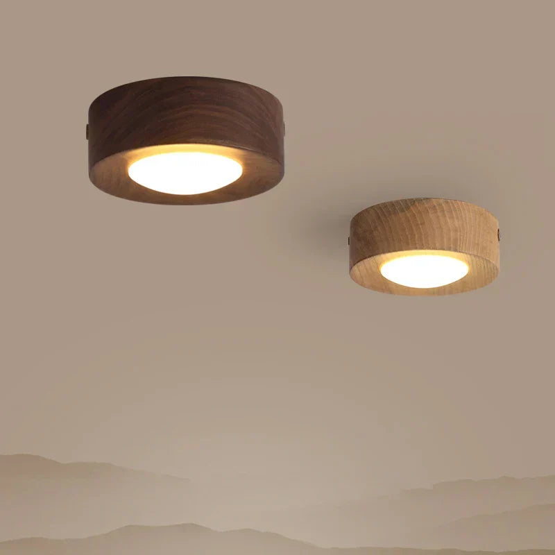 Lampe plafonnière en noyer avec projecteur LED intégré
