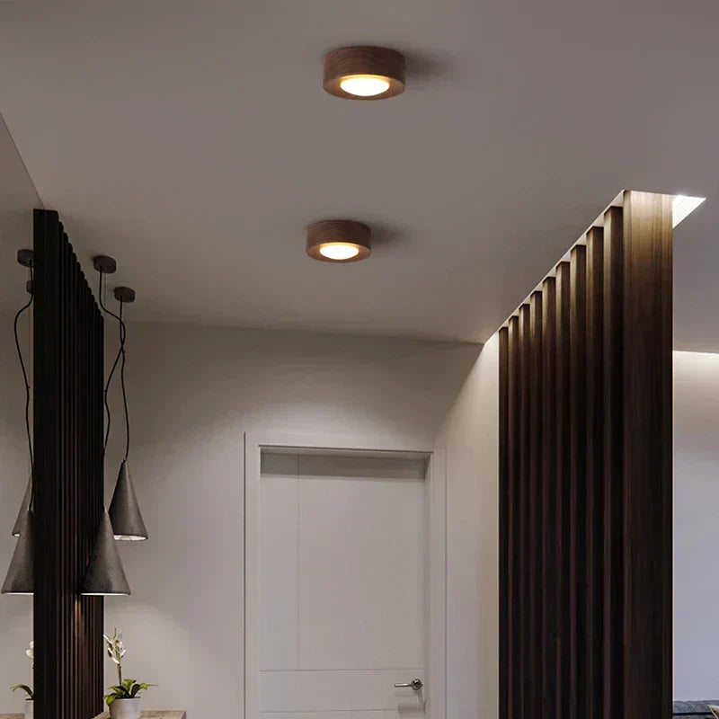 Lampe plafonnière en noyer avec projecteur LED intégré