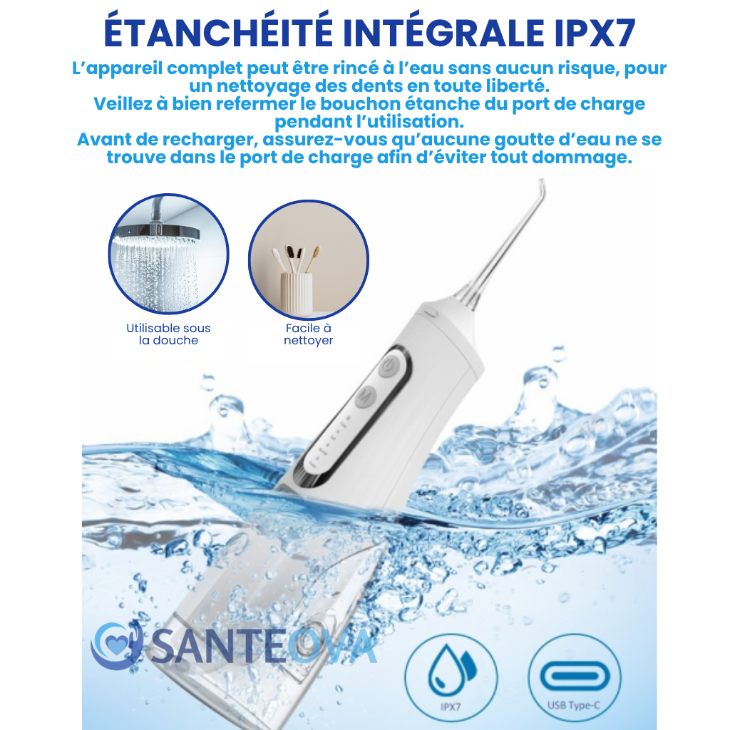 Hydrova™ – Jet Dentaire Portable IPX7 Rechargeable