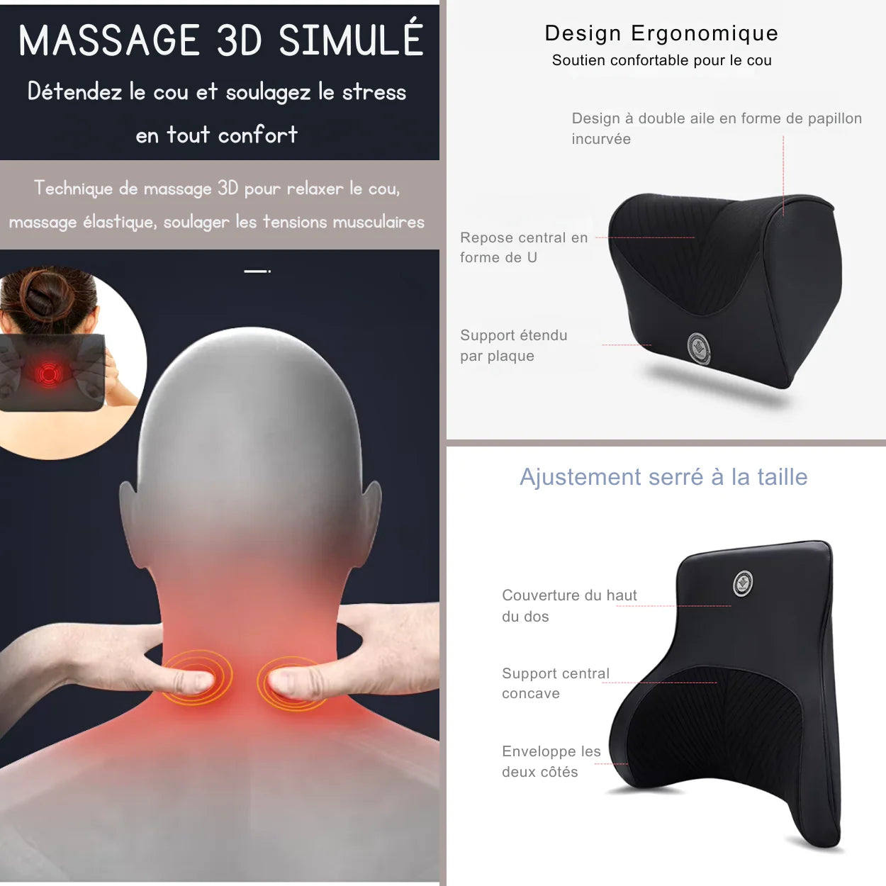 Oreiller de Massage Pour Siège de Voiture en Mousse à Mémoire de Forme Écologique