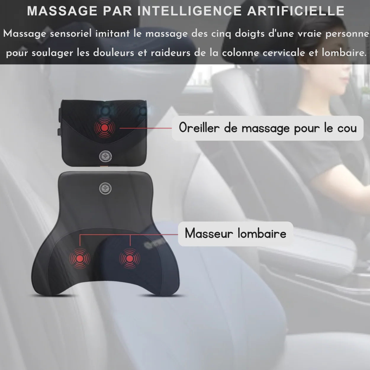 Oreiller de Massage Pour Siège de Voiture en Mousse à Mémoire de Forme Écologique