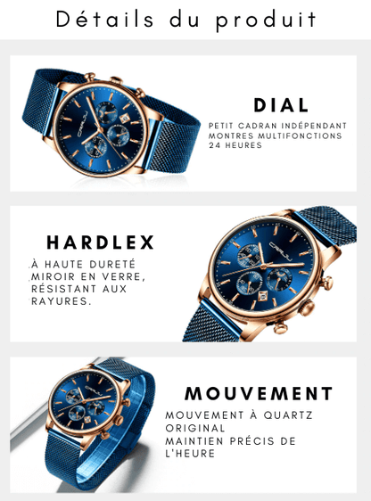 Montre chronographe à bracelet maille acier