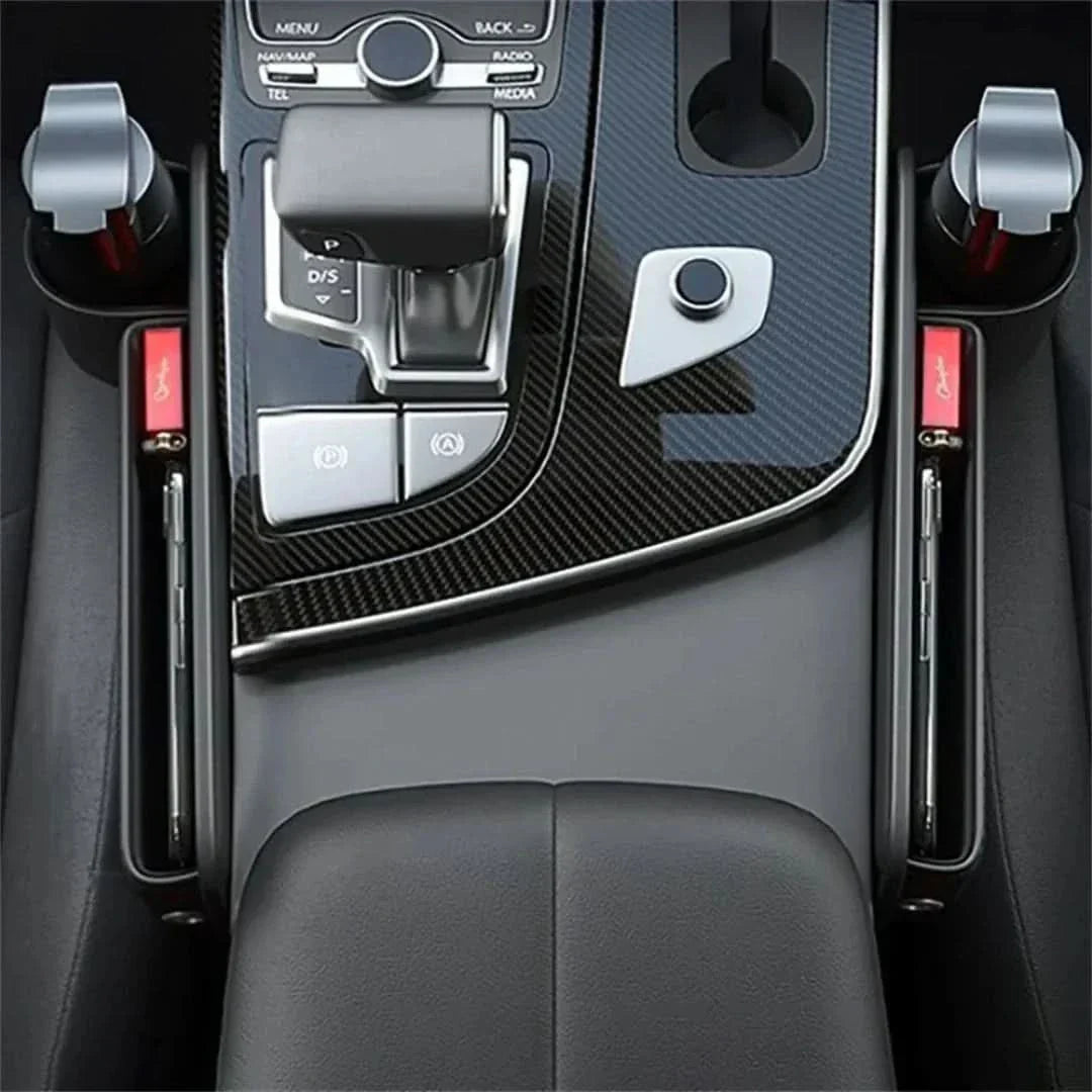 Organisateur de siège de voiture en cuir avec porte-gobelet noir