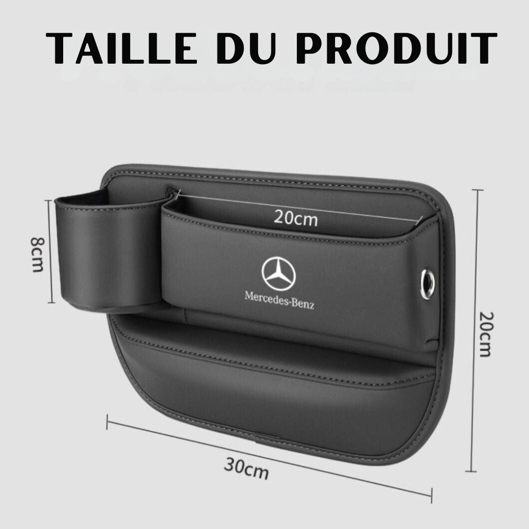 Organisateur de siège de voiture en cuir avec porte-gobelet noir