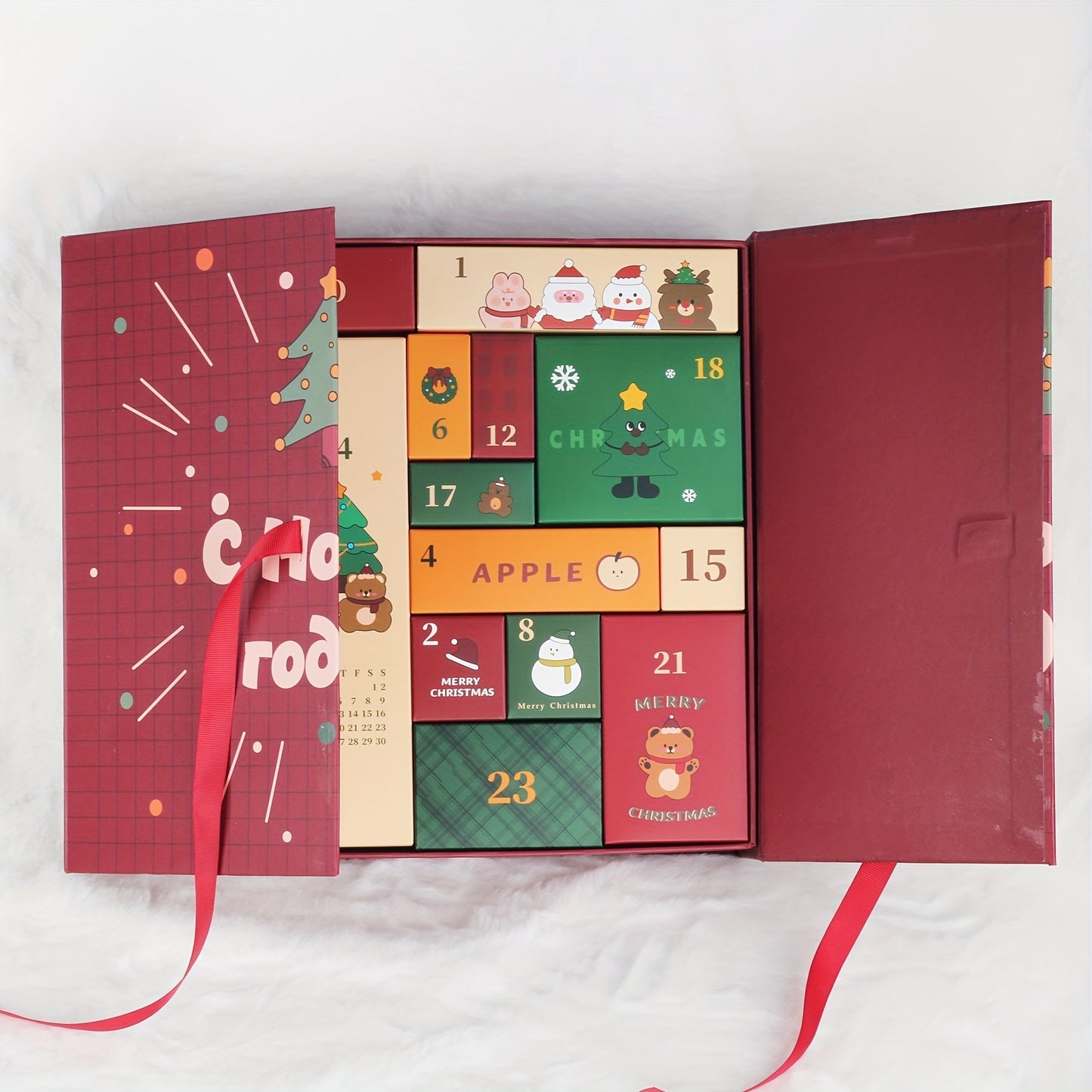 Calendrier de l'Avent de Noël 24 Jours en Bois, Boîte à Surprise Réutilisable pour Maison