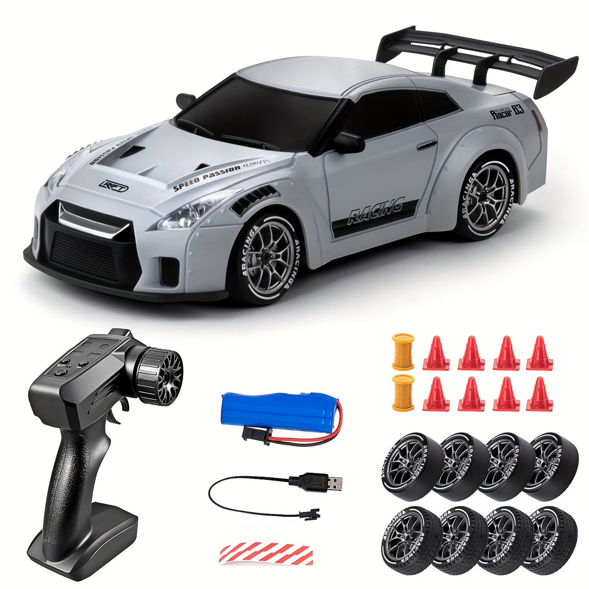 Voiture RC drift 4WD rechargeable 2,4 GHz à lumières LED