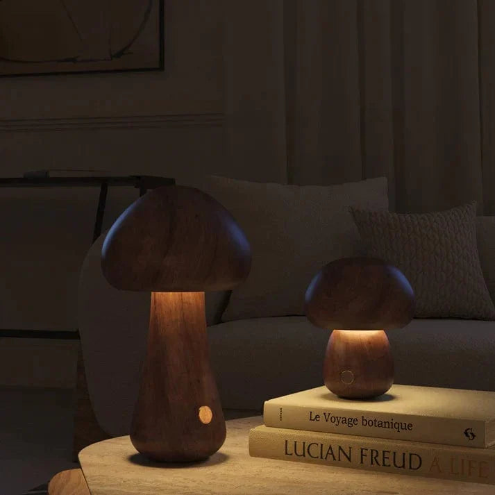 Lampe champignon décorative en bois massif