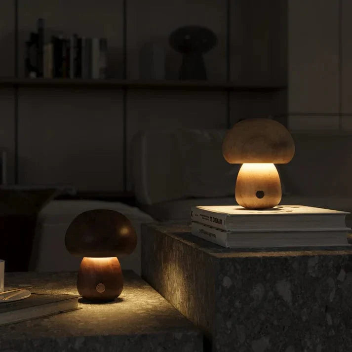 Lampe champignon décorative en bois massif