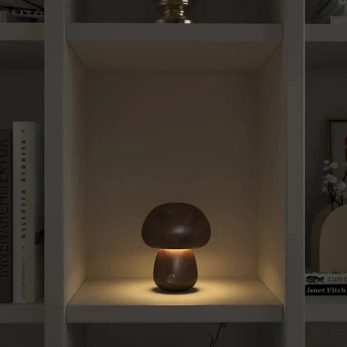 Lampe champignon décorative en bois massif