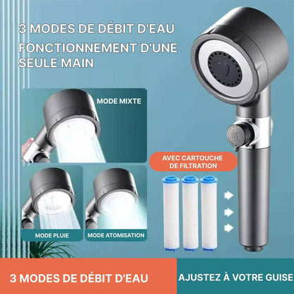 Pommeau de douche économique haute pression 4 fonctions gris