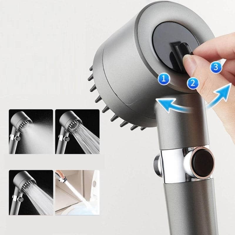 Pommeau de douche économique haute pression 4 fonctions gris